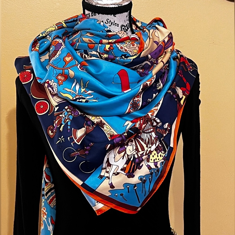 Tree of Life Red Border Silk scarf 40x40
